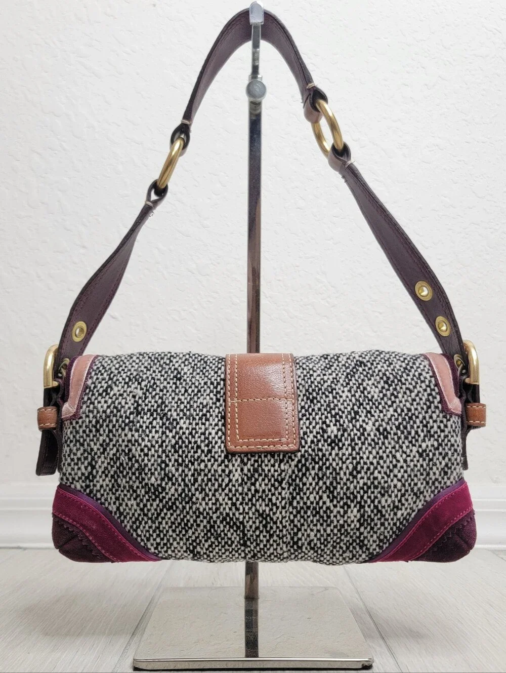COACH Vintage Y2K Soho Demi Flap Tweed Shoulder Bag.
